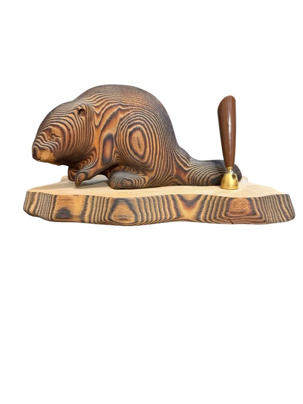 Vintage Hand Carved Wood Beaver Pen Holder Desk Organizer Canada